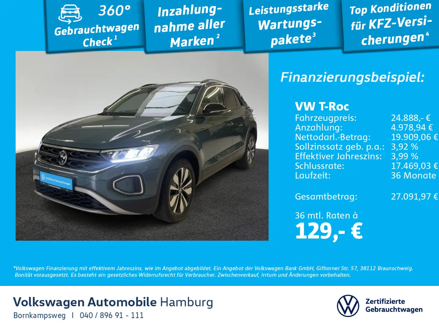 Volkswagen T-Roc 1.0 TSI Goal ACC Navi LED Sitzhzg App Bleu - 1