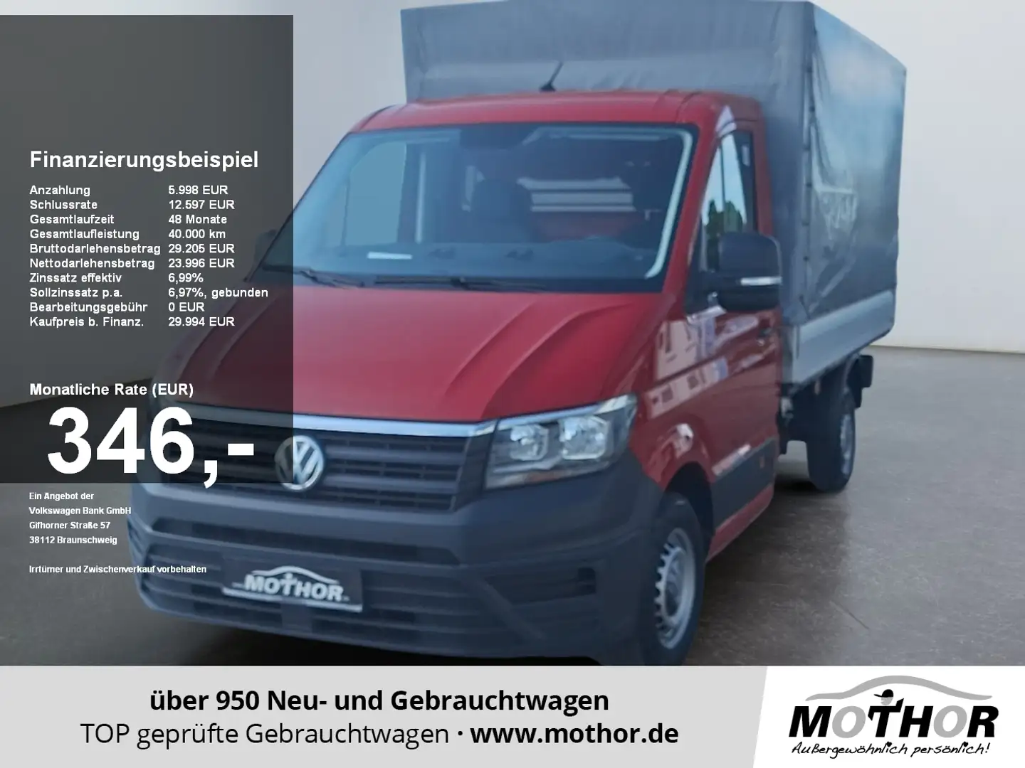 Volkswagen Crafter 35 Pritsche MR 2.0TDI PlaneSpiegel Klima Rot - 1