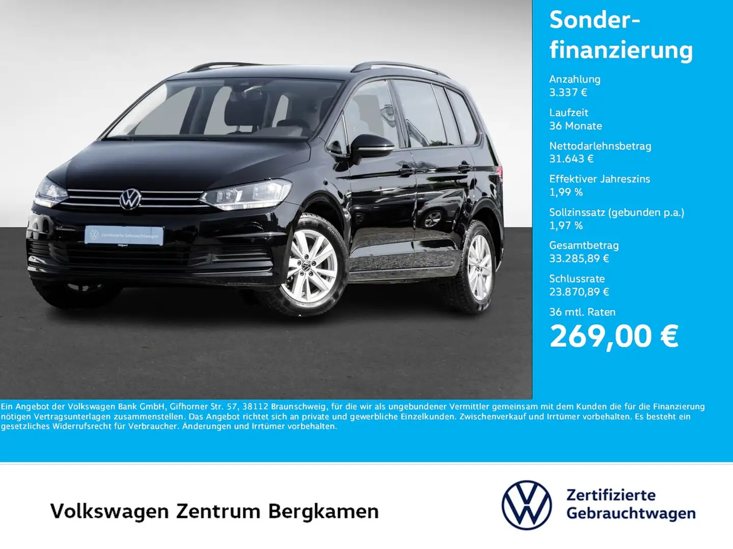 Volkswagen Touran 2.0 COMFORTLINE 7SITZE AHK CAM ACC NAVI Fekete - 1