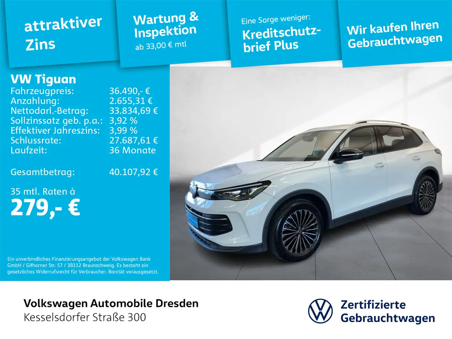 Volkswagen Tiguan 2.0 TDI DSG Life ACC AHZV Kamera LED Navi Weiß - 1