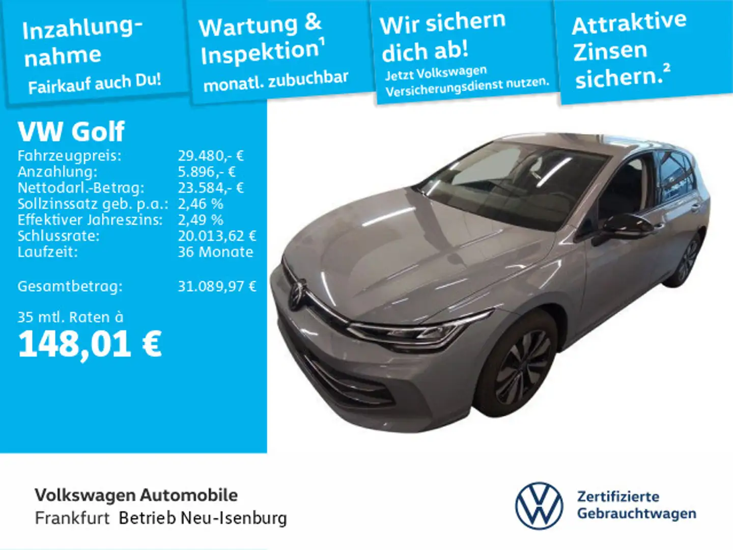 Volkswagen Golf VIII 1.5 eTSI DSG DAB+ FrontAssist TravelAs Grau - 1