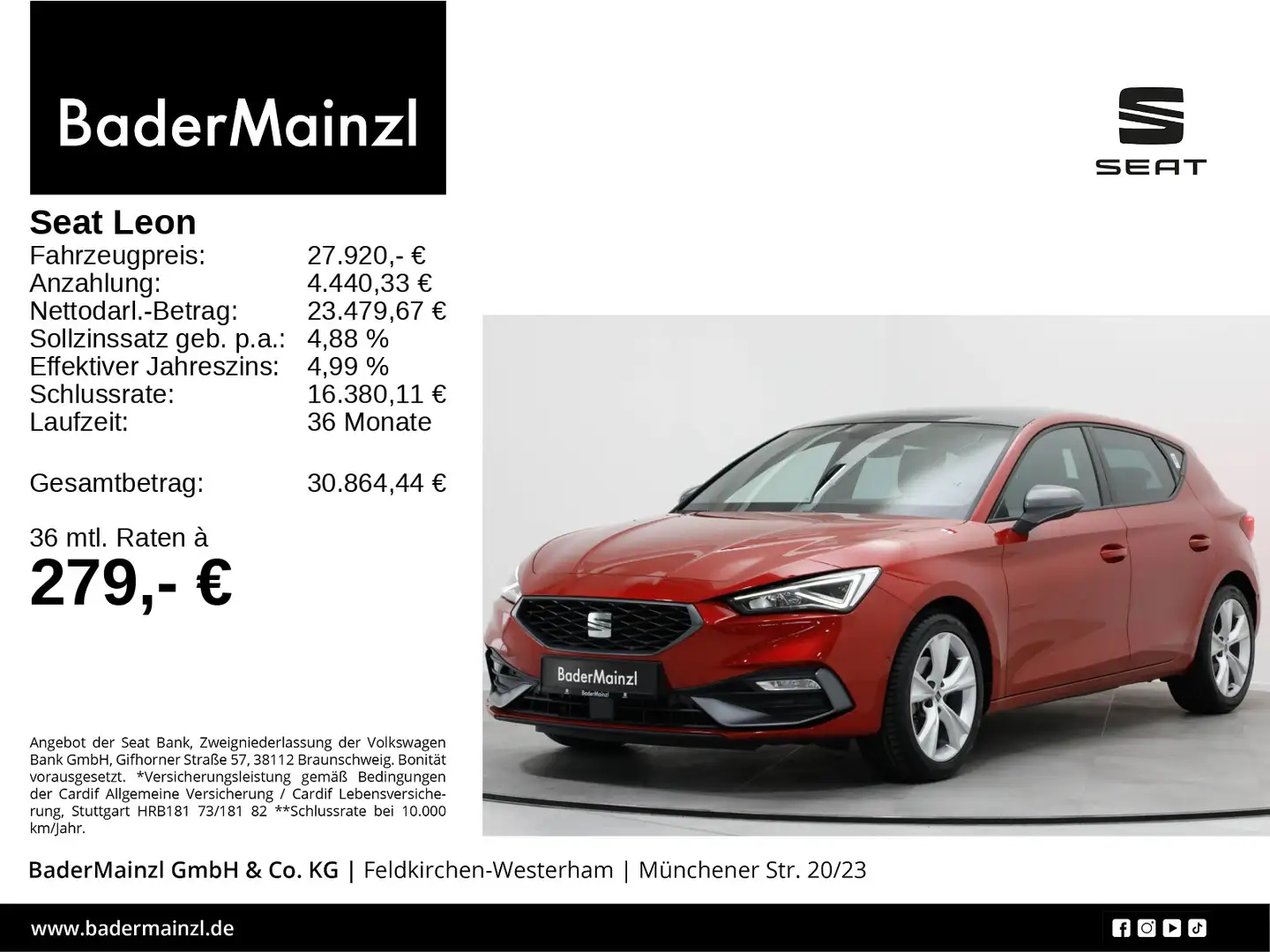 SEAT Leon 2.0 TDI FR Pano AHK Mirror Link Kam. BEATS Rot - 1