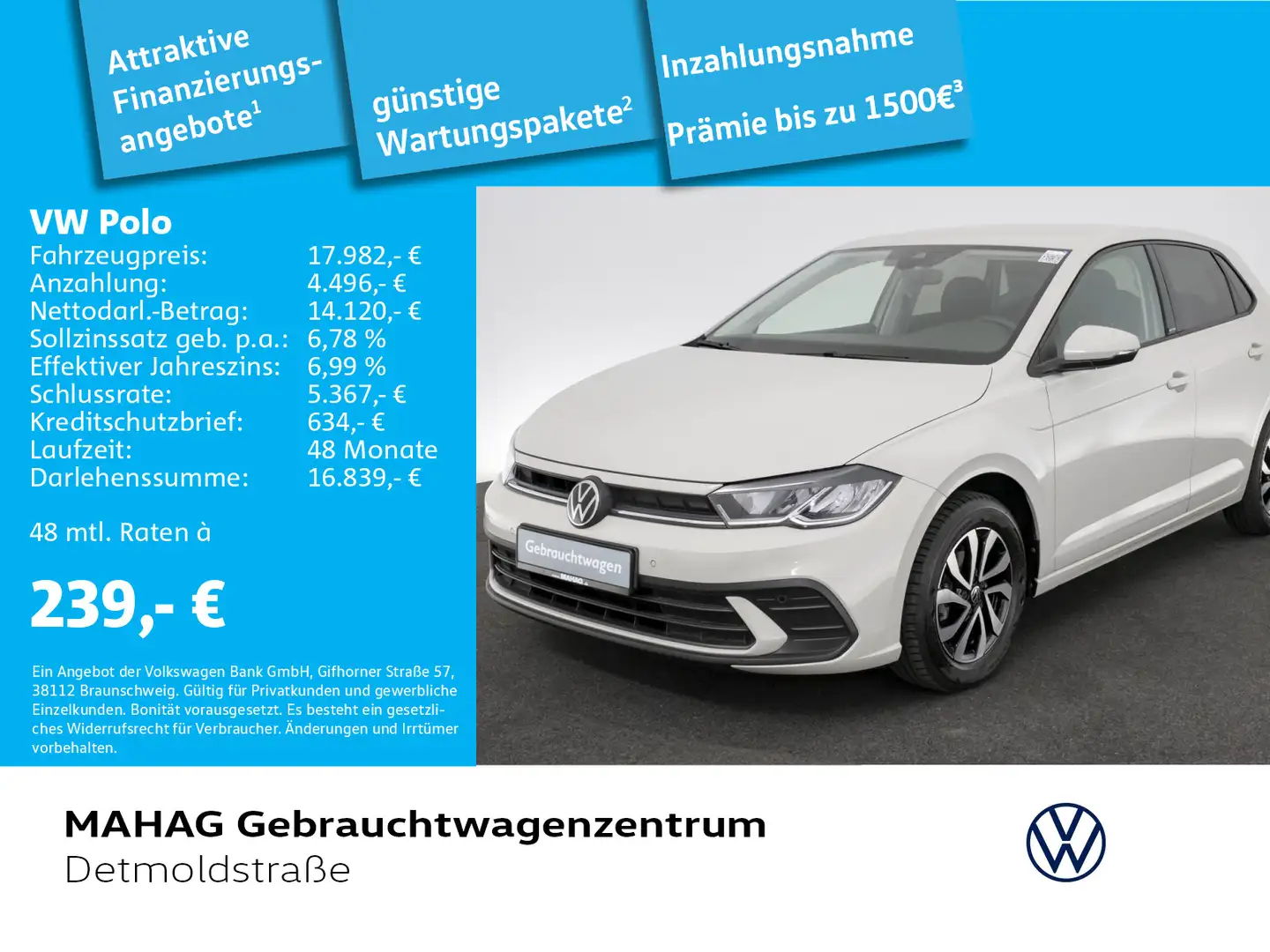Volkswagen Polo 1.0 Active LED NaviVorb. Sitzhz. PDC Blueto Grau - 1