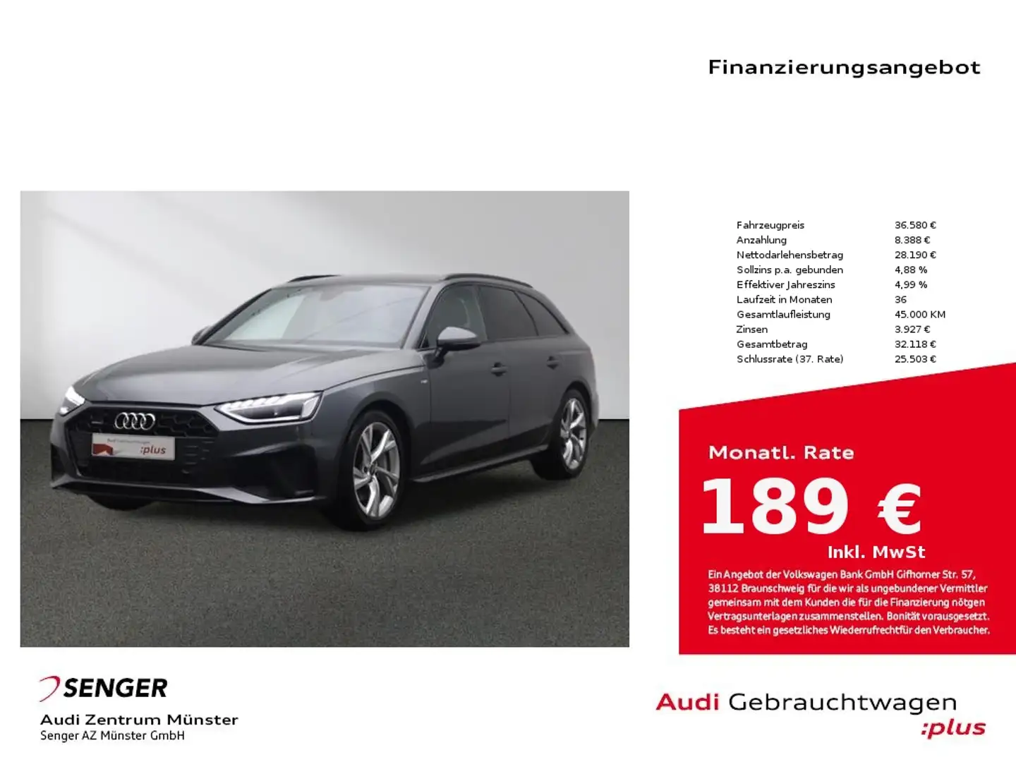 Audi A4 Avant 45 TFSI quattro S line Navi AHK ACC Grau - 1