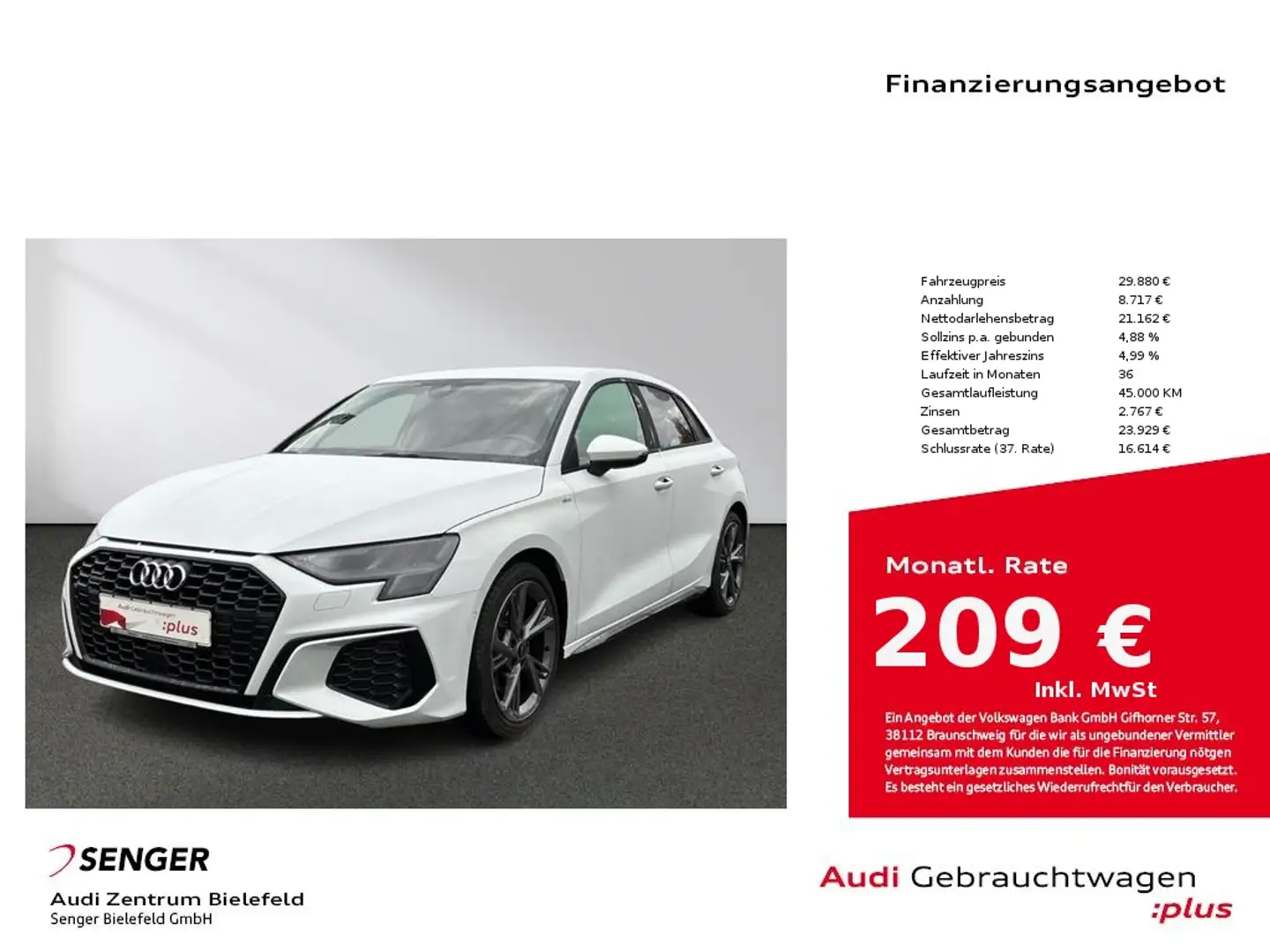Audi A3 S line 40 TFSI quattro S tronic MMI Blanc - 1
