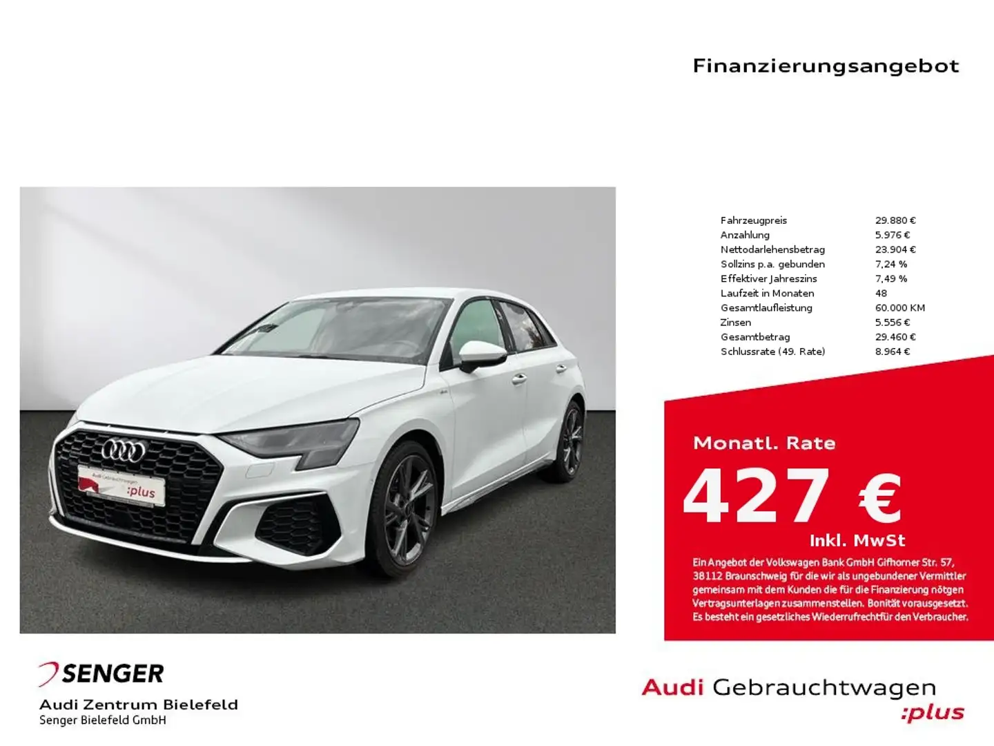 Audi A3 S line 40 TFSI quattro S tronic MMI Blanc - 1
