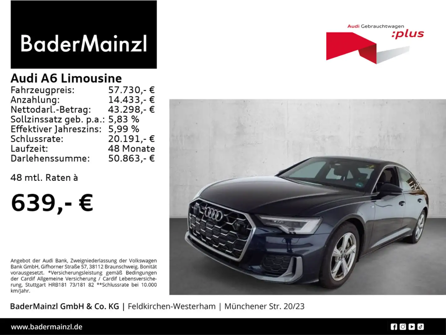 Audi A6 55 TFSI quattro S line Pano Matrix Blau - 1