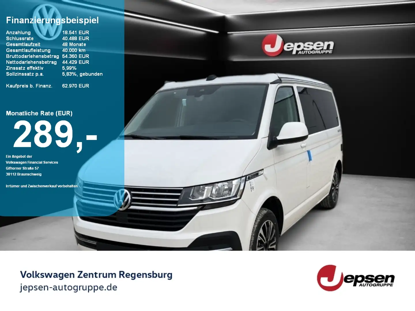 Volkswagen T6.1 California Beach Camper Aufstelldach DSG Weiß - 1