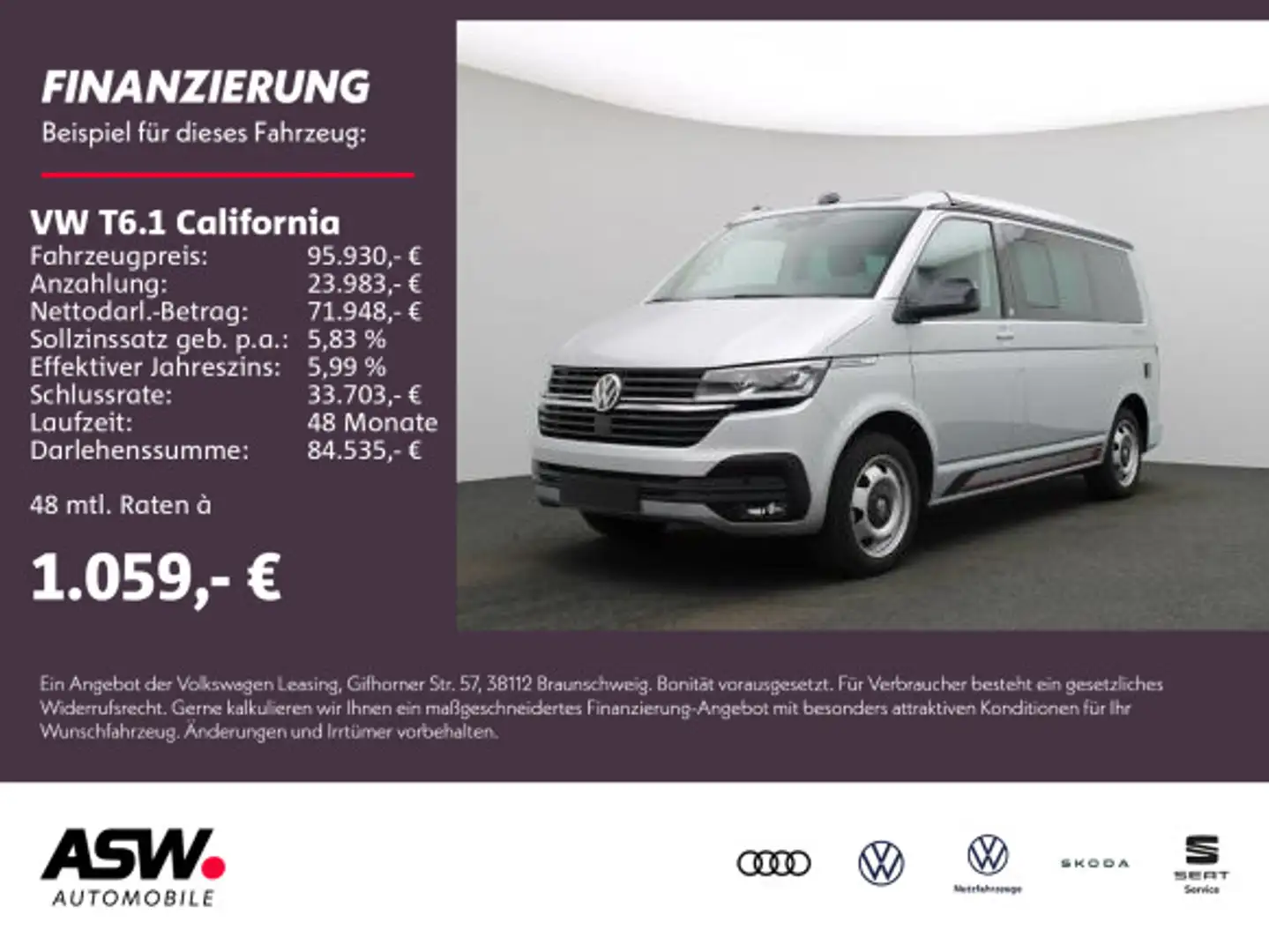 Volkswagen T6.1 California Beach 2.0 TDI 4M DSG Stdhzg AHK Silber - 1