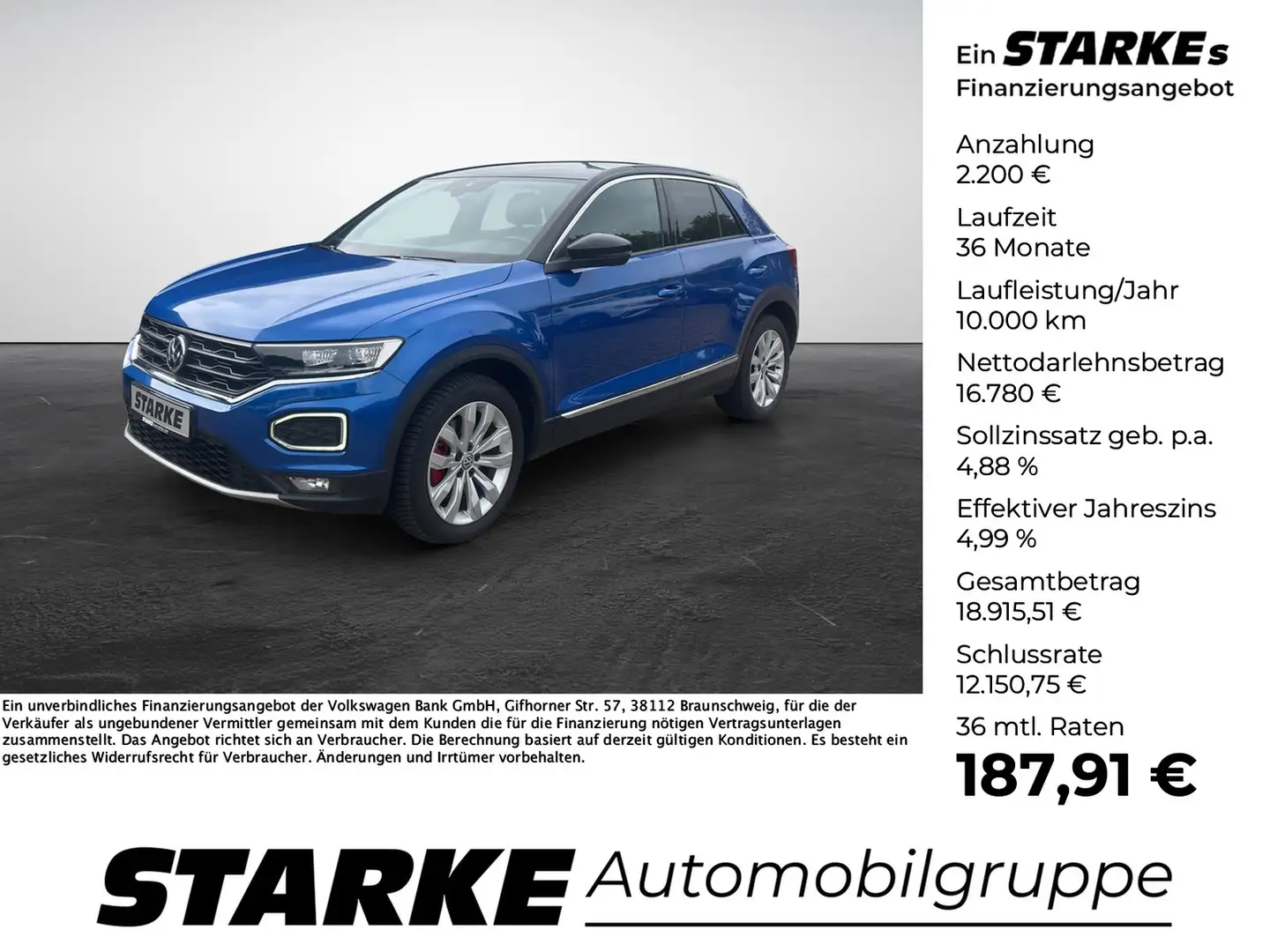 Volkswagen T-Roc 2.0 TSI DSG 4Motion Sport Blau - 1