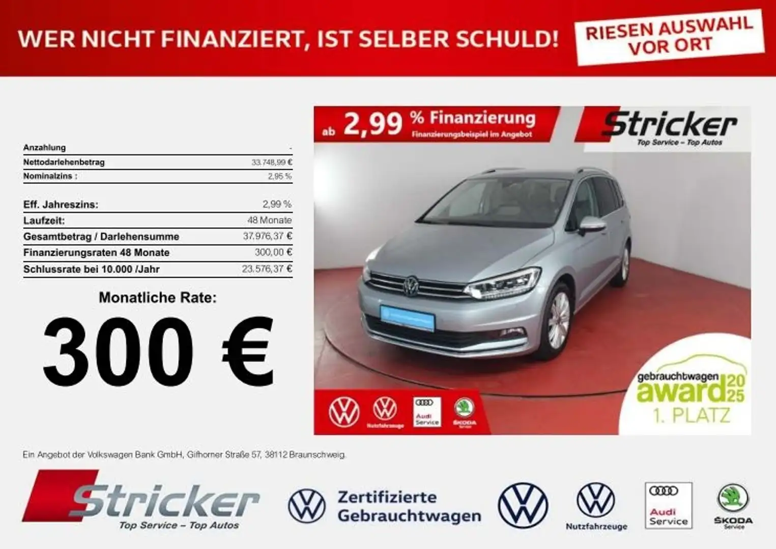 Volkswagen Touran Highline 2.0TDI DSG 300,-ohne Anzahlung Kamera AC Silber - 1