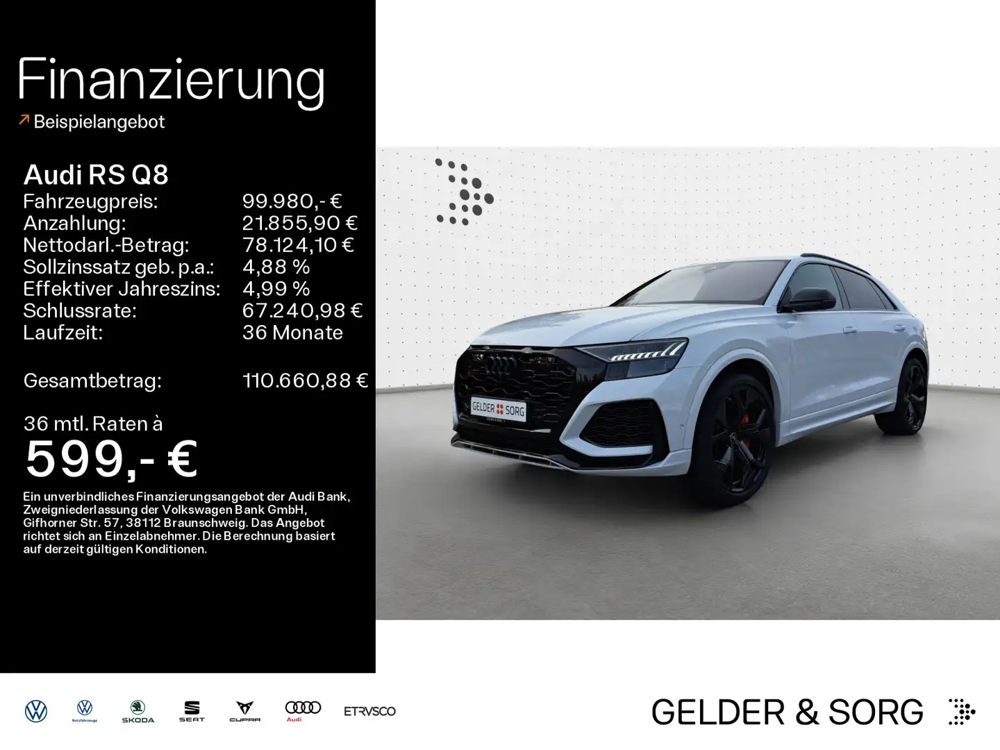 Audi RS Q8 Keramik|ESS|Matrix|AHK|Pano|360°|ACC|AIR|B Weiß - 1