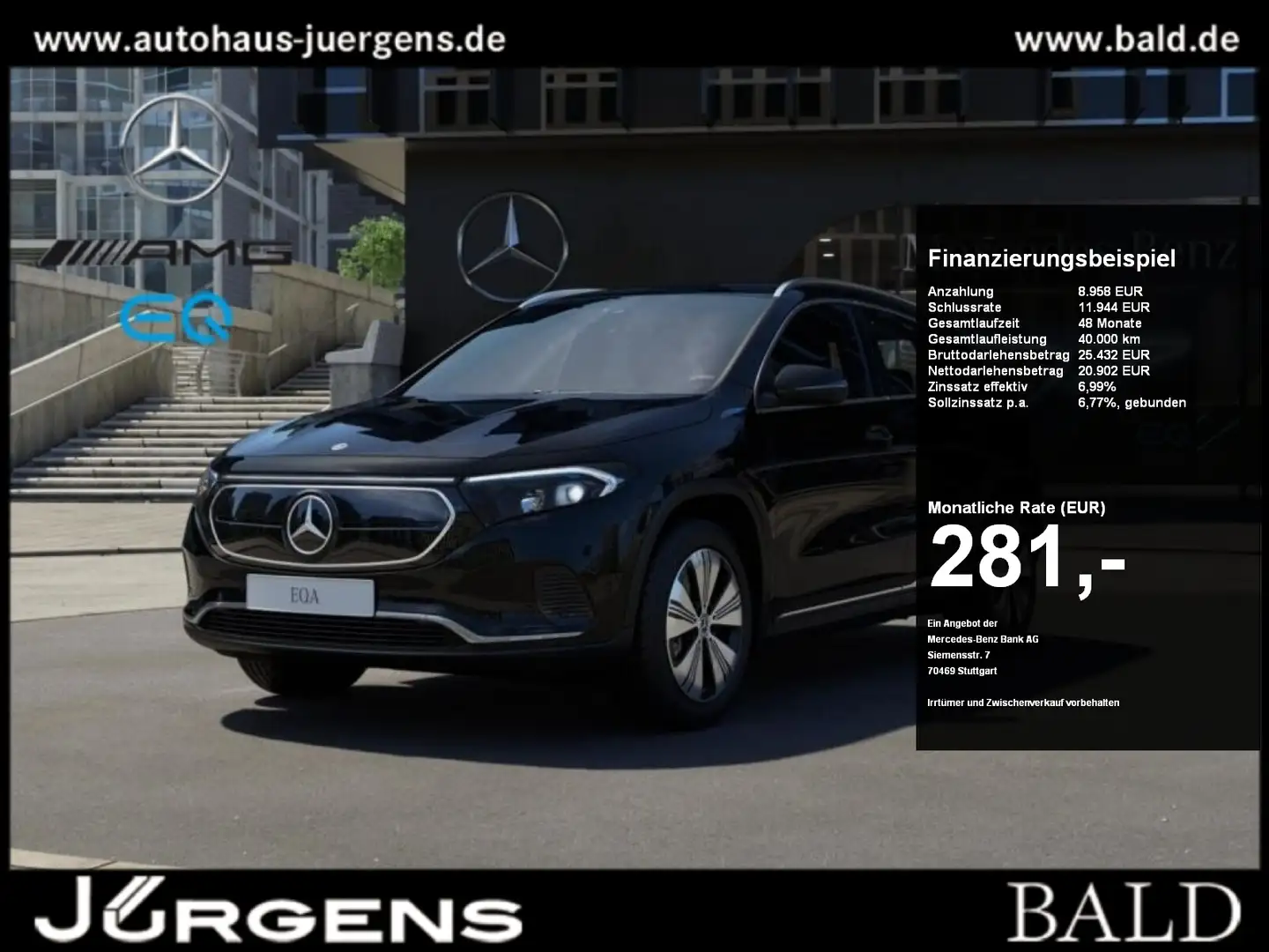 Mercedes-Benz EQA 250 Progressive/AHK/LED/Cam/Totw/Easy-P/18" Czarny - 1