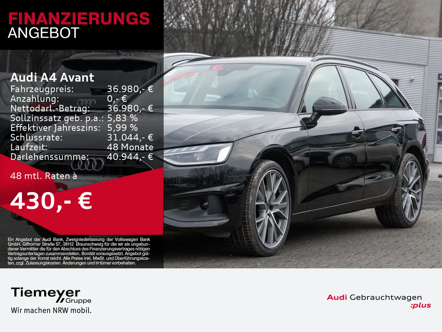 Audi A4 40 TFSI LM19 NAVI+ SITZHZ GRA AHK Schwarz - 1