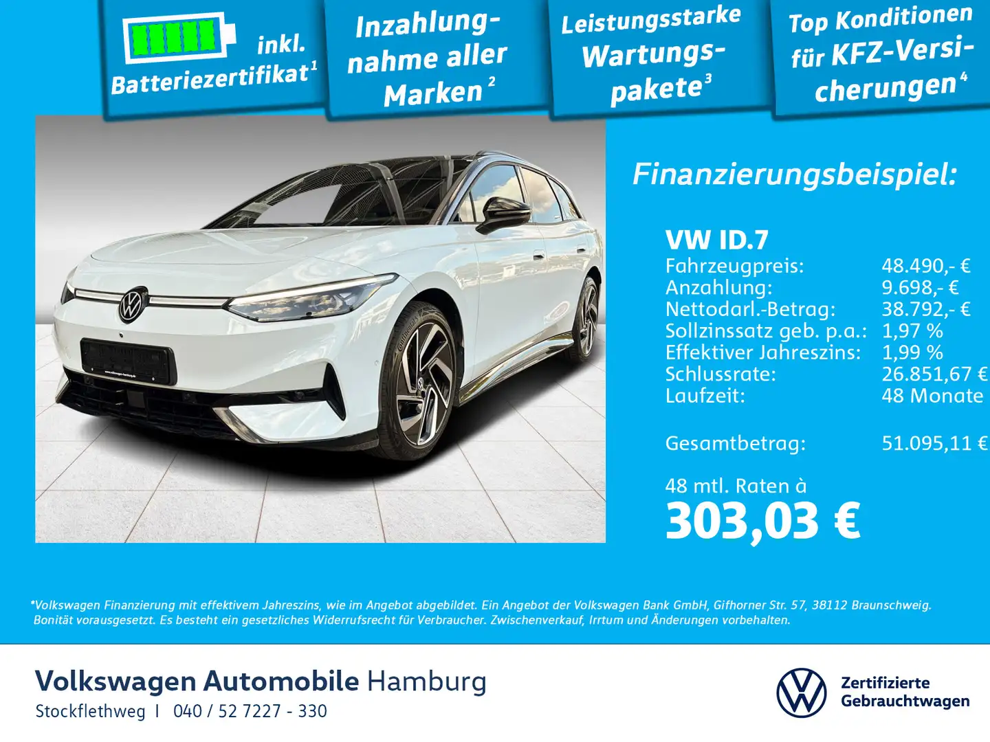 Volkswagen ID.7 Tourer Pro AHK Navi Wärmep. Panorama ACC Weiß - 1