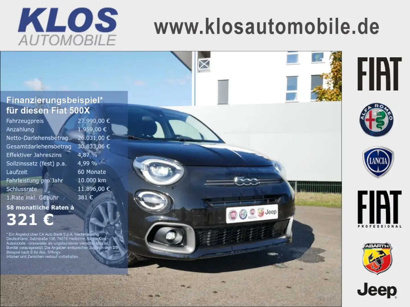 Fiat 500X SPORT DOLCEVITA HYBRID 1.5 GSE 130PS DCT NAVI LED Schwarz - 1