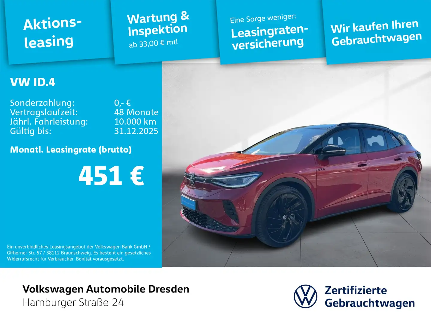 Volkswagen ID.4 GTX IQ DCC AHZV PANO AREA HARMAN WÄRMEPUMPE Rot - 1