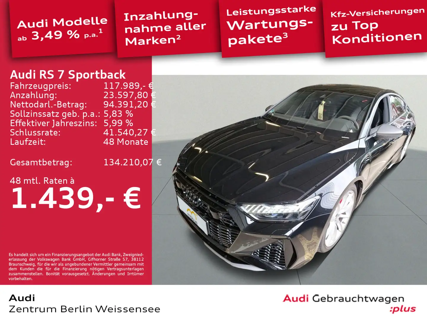 Audi RS7 PERF.*QU*360°*STHZG*PANO*MATRIX*N Schwarz - 1