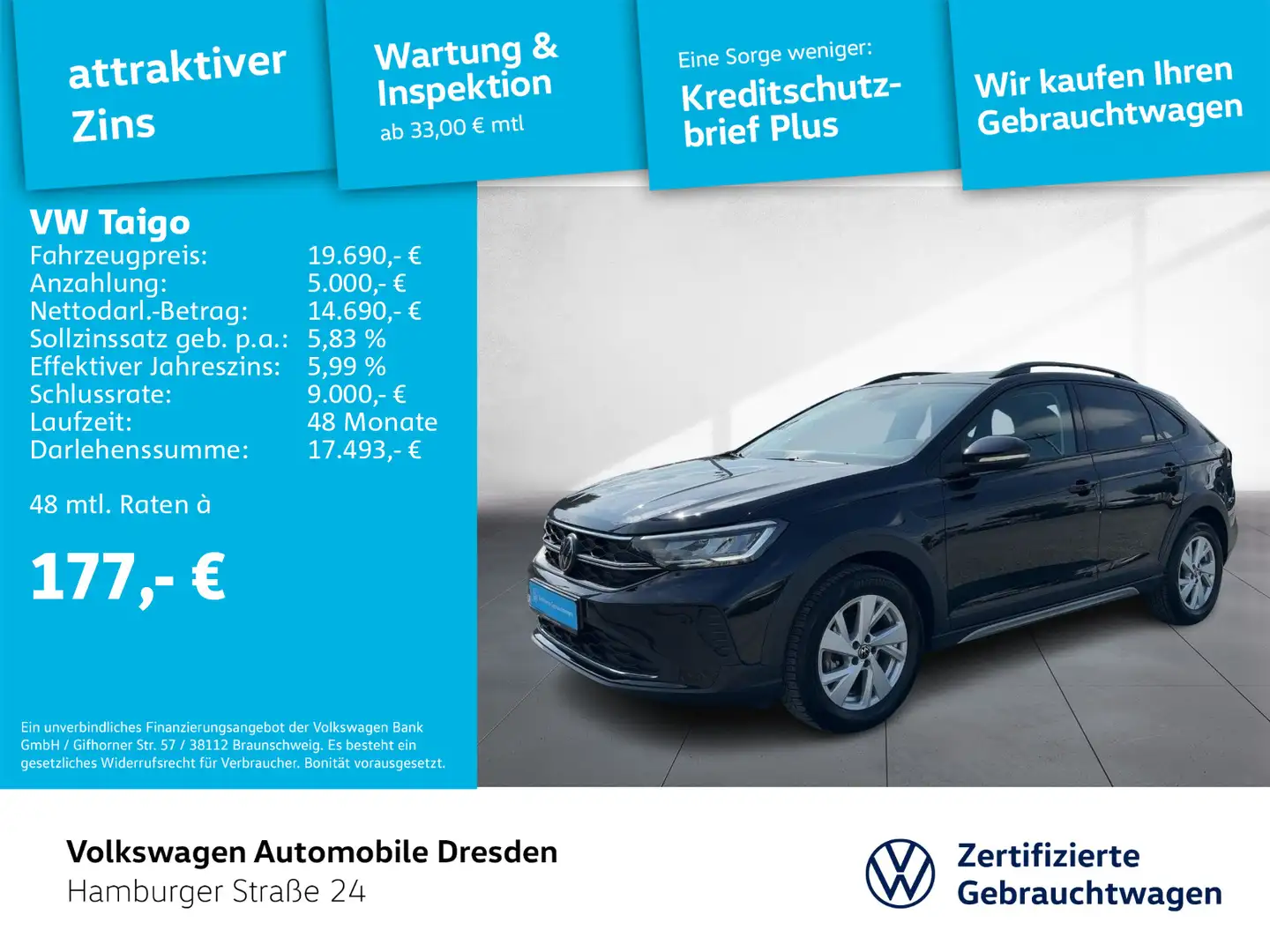 Volkswagen Taigo Life 1.0 TSI LED APP PDC TRAVEL Schwarz - 1