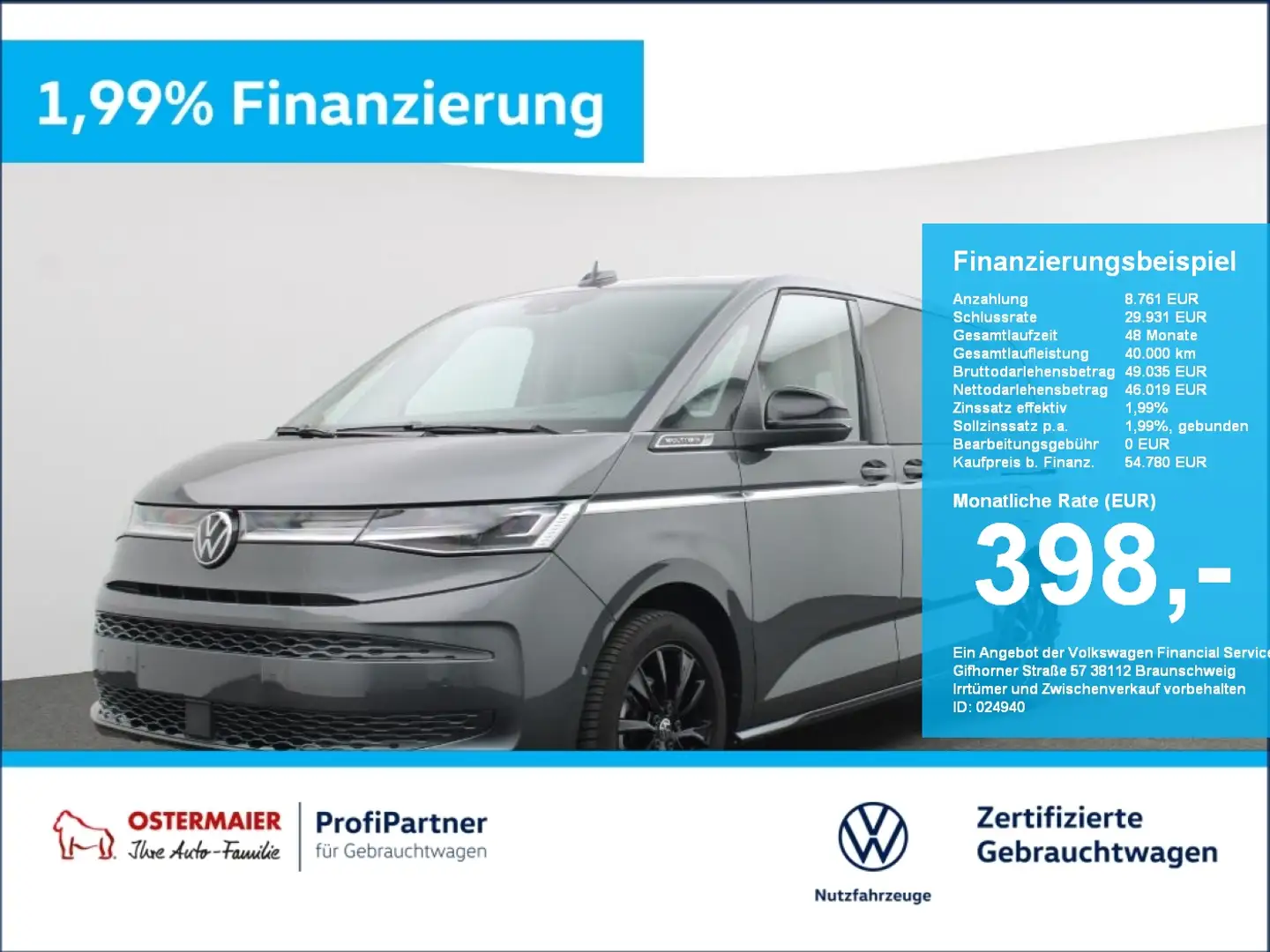 Volkswagen T7 Multivan STYLE 2.0TDI 150PS DSG MATRIX.AHK.HuD.LEDER.NAVI.S Grau - 1