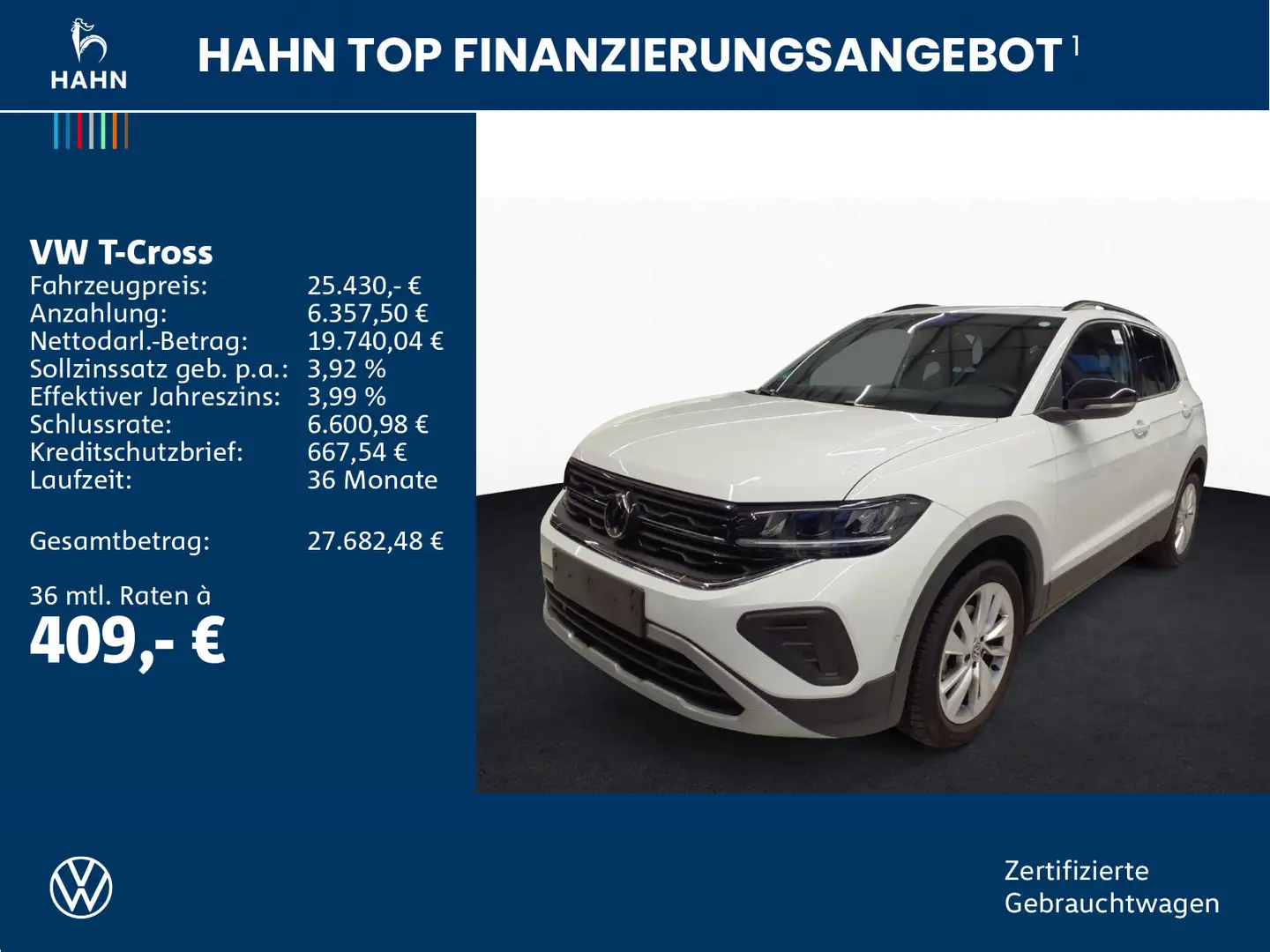 Volkswagen T-Cross 1.0TSI DSG Goal LED Navi AHK ACC APP DAB Weiß - 2
