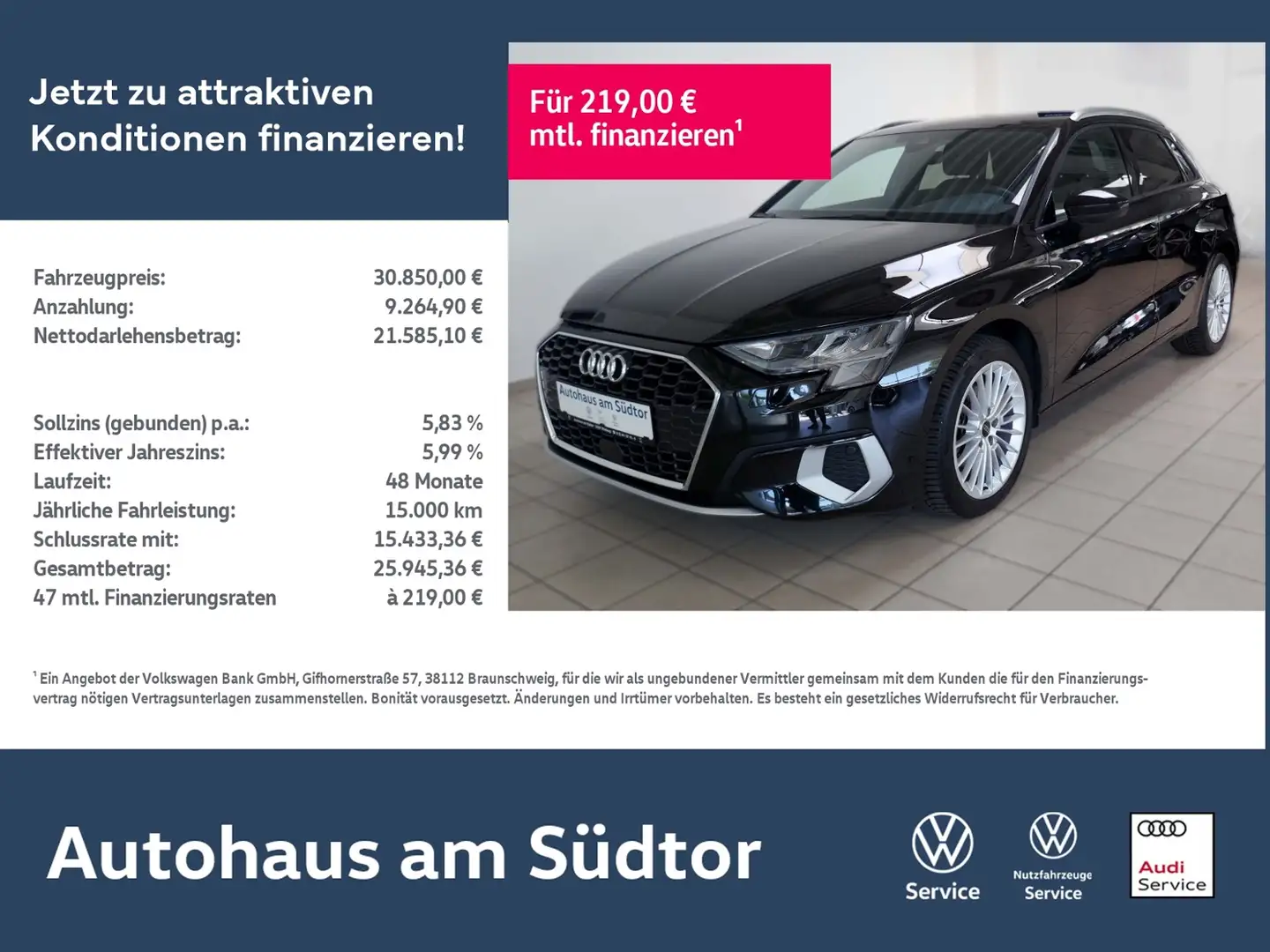 Audi A3 35 Spb. advanced 2.0 TDI | LED RFK Navi Schwarz - 1