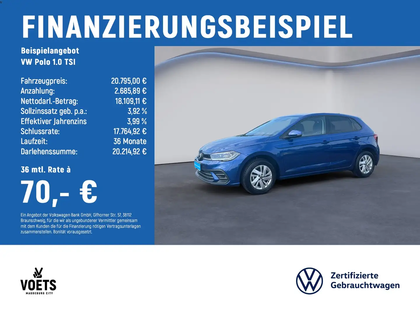 Volkswagen Polo 1.0 TSI Style DSG+NAVI+LED+ACC Blau - 2