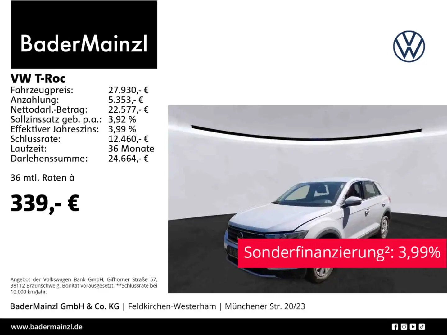 Volkswagen T-Roc 2.0 TDI DSG 4M Style AHK Navi LED ACC SHZ Weiß - 1