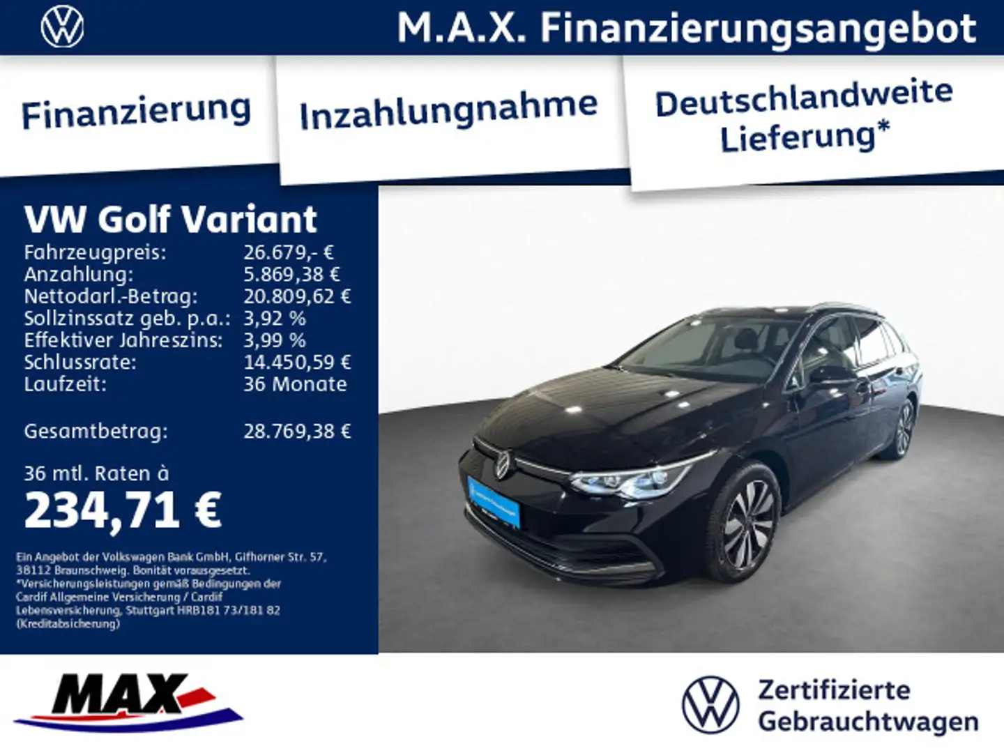 Volkswagen Golf Variant Golf VIII Variant 2.0 TDI DSG MOVE AHK+KAM+ACC+L Schwarz - 1