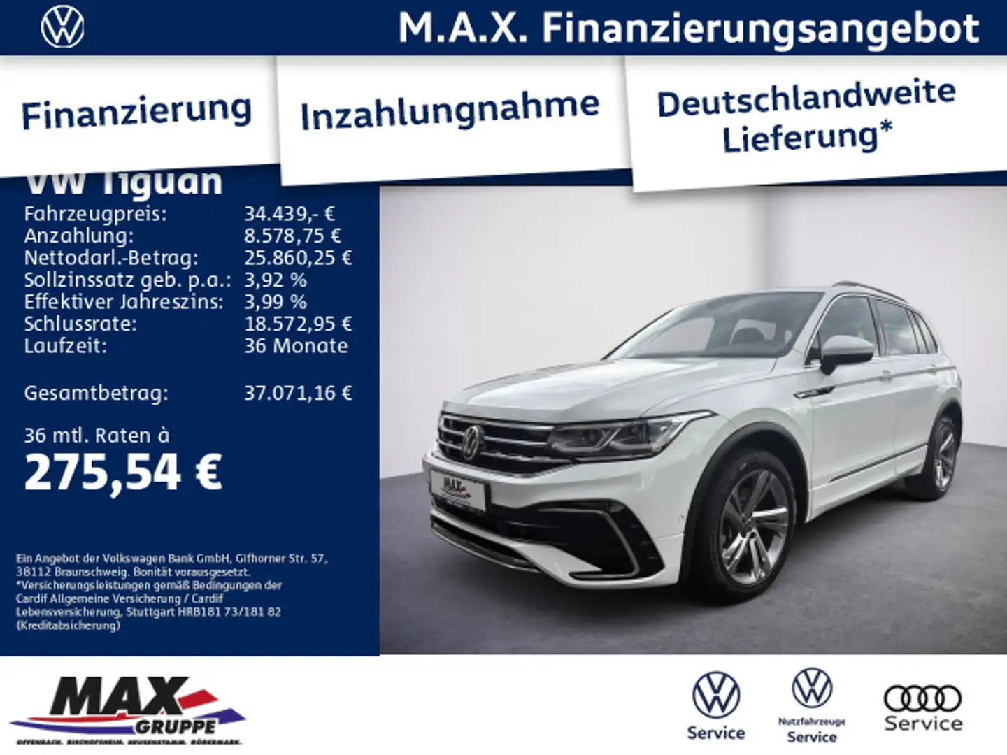 Volkswagen Tiguan 2.0 TDI DSG R-Line 4M LED+KAMERA+AHK+ACC+ Weiß - 1