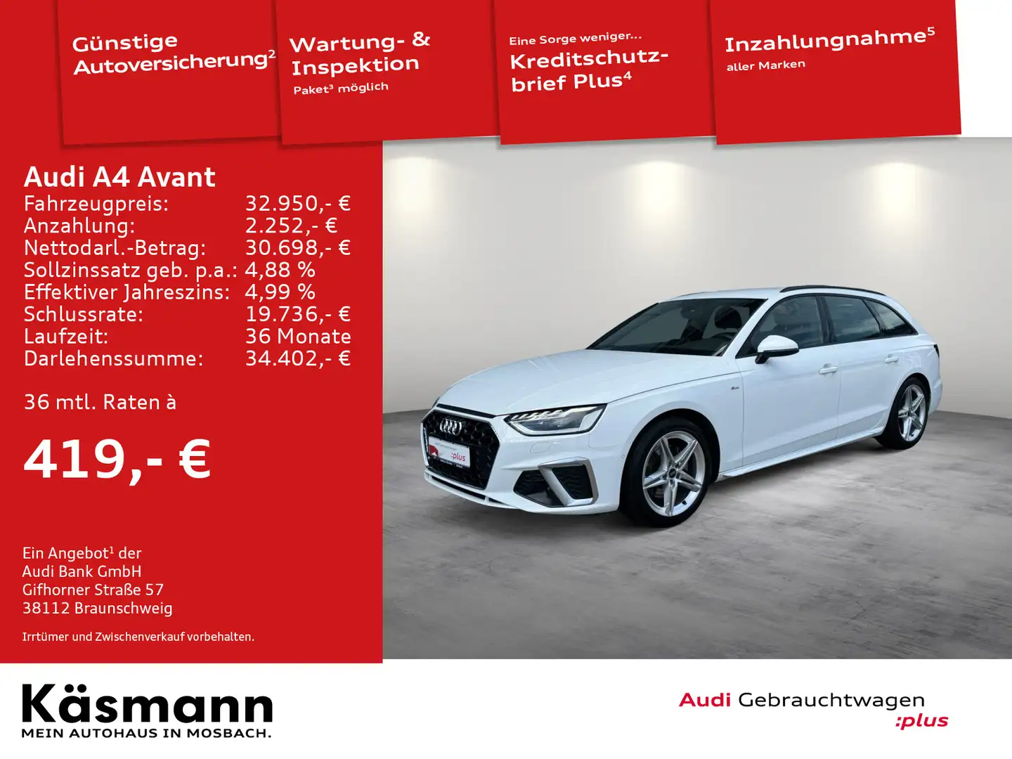 Audi A4 S line 35TFSI 2xSline MATRIX 360° STDHZ Blanc - 1