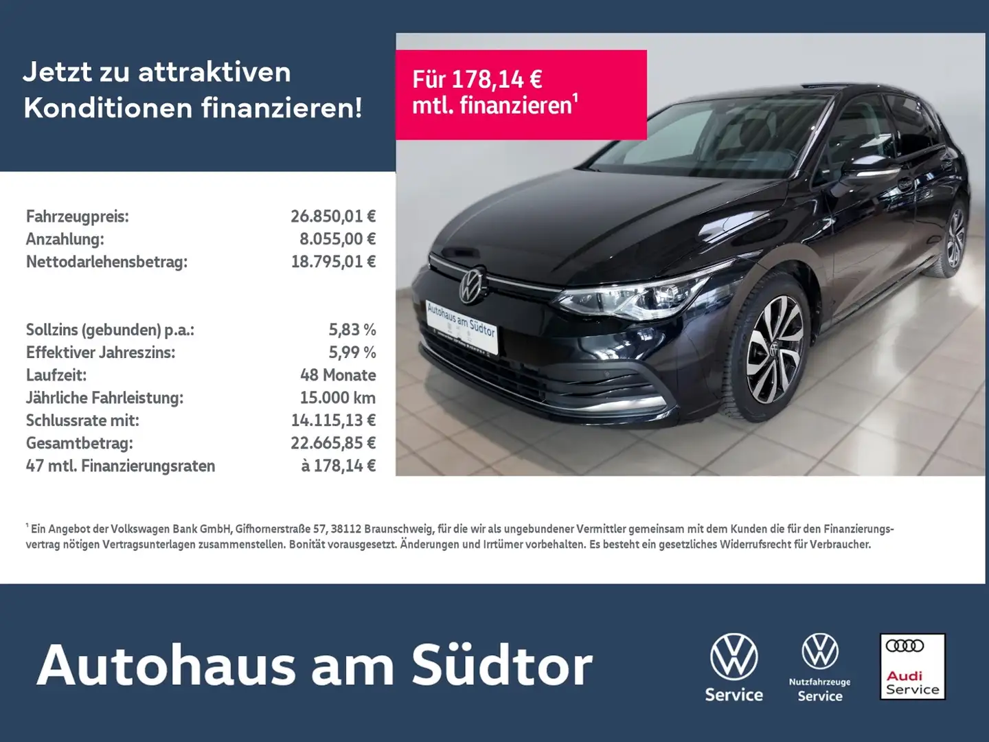 Volkswagen Golf VIII Active 2.0 TDI DSG | LED AHK RFK ACC Schwarz - 1