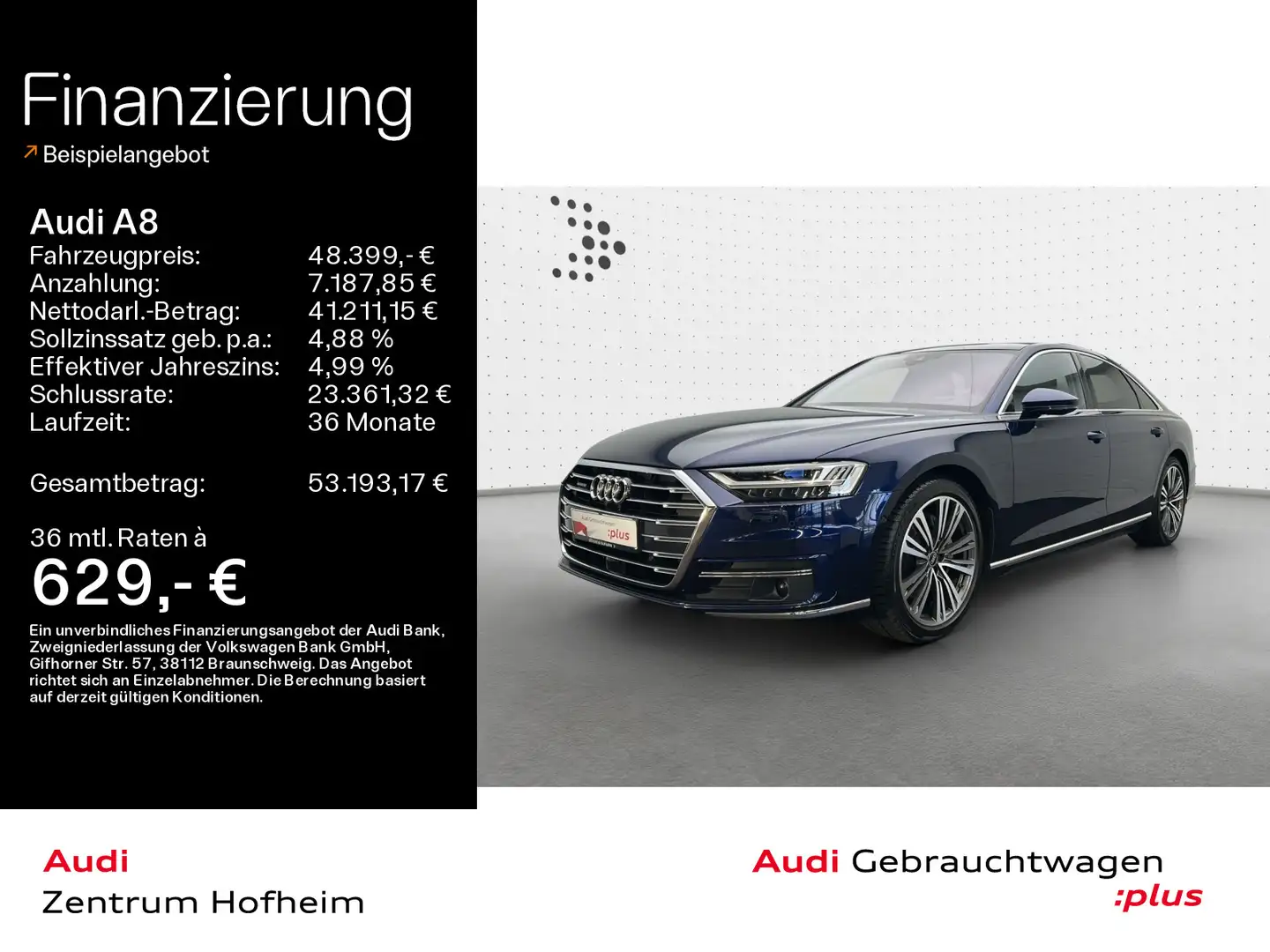 Audi A8 50 TDI qu tip*Air*B&O*HUD*Pano*Standh*Laser*V Albastru - 1