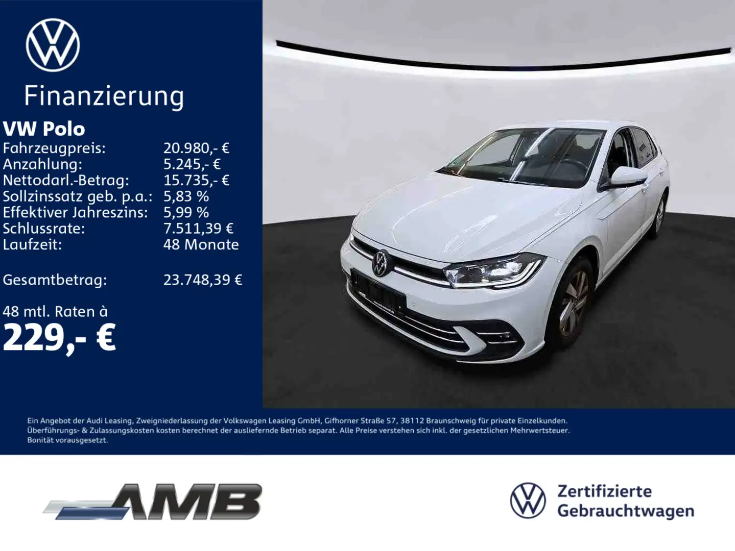 Volkswagen Polo Style 1.0 TSI DSG/LED/Navi/Sitzhzg/RFKamera Weiß - 1