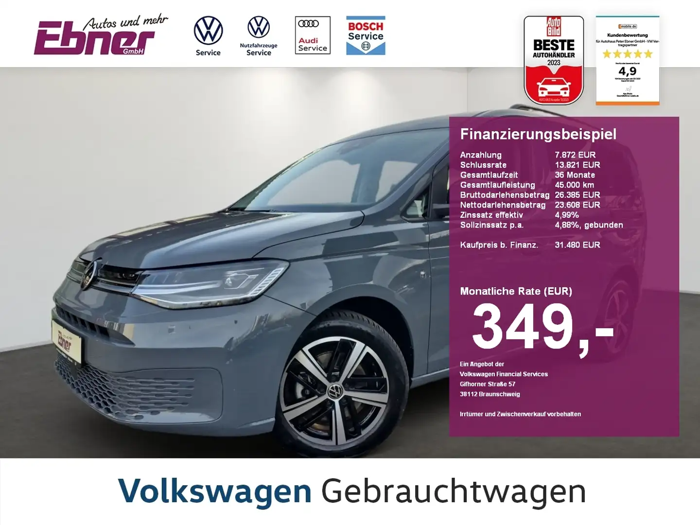 Volkswagen Caddy DESIGN 1.5TSI AHK+LED+SITZHZG+GRA+PDC+NAVI-APP+17 Grau - 1
