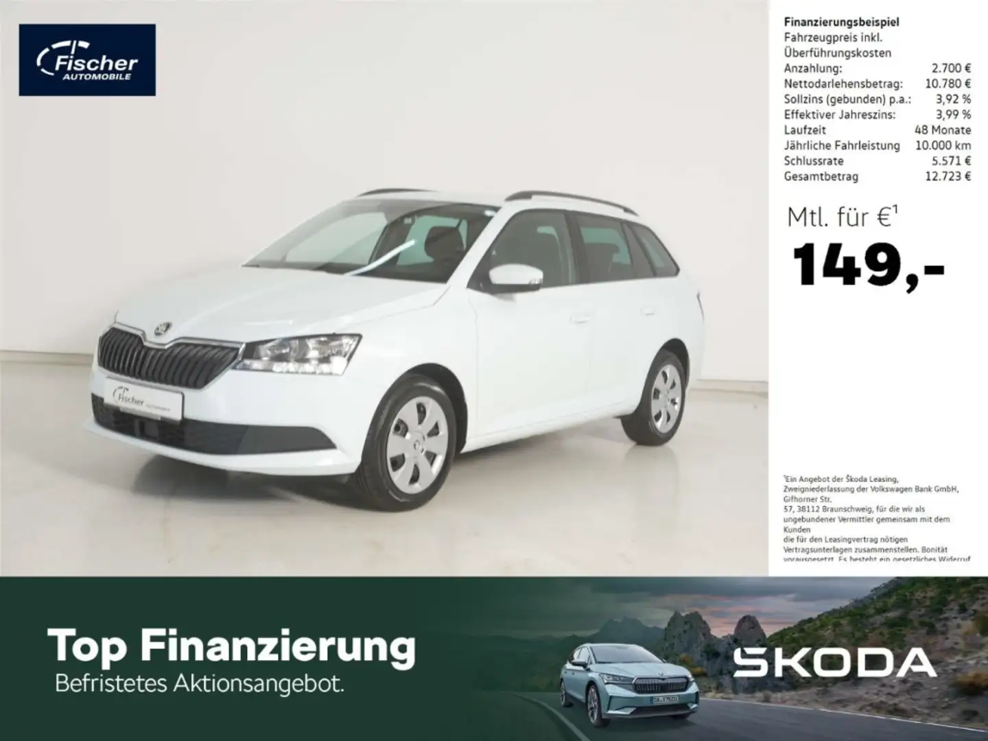 Skoda Fabia Combi 1.0 TSI Ambition 5-Gang AHK/NAV/SH Weiß - 1