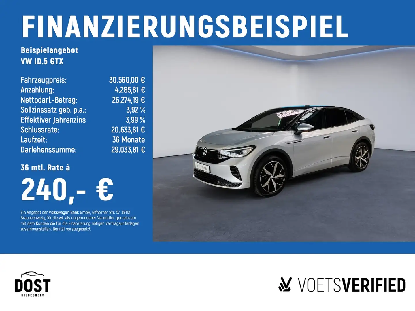 Volkswagen ID.5 GTX ACC+AHK+DAB+HuD+MATRIX LED+NAVI+PANO Plateado - 2