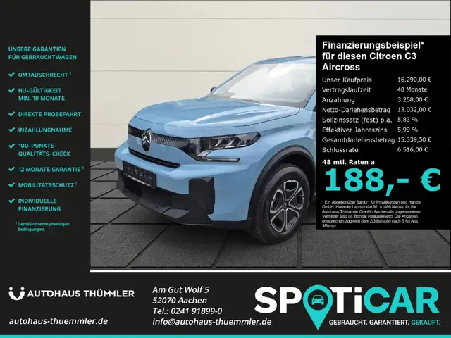 Citroen C3 Aircross Turbo 100 YOU Klima PDC HUD Spurhalteass. Verkehrs