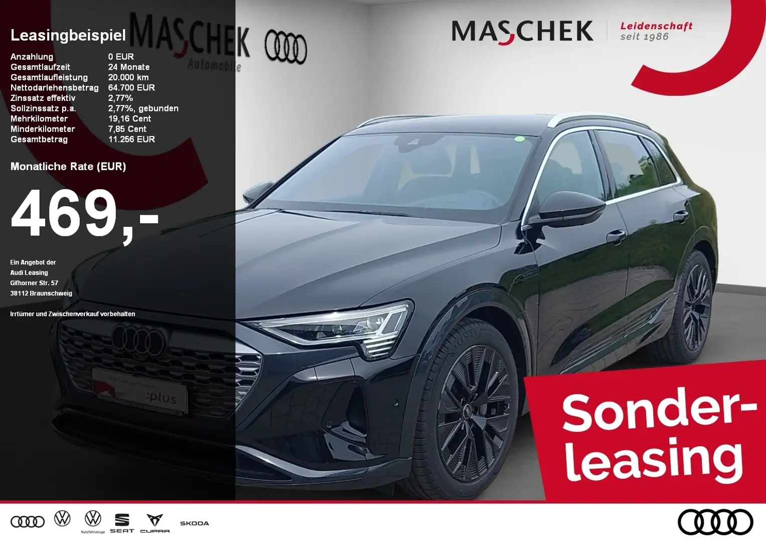 Audi Q8 e-tron Advanced 55 Sonderleasing HUD Matrix ACC Sitzh Zwart - 1