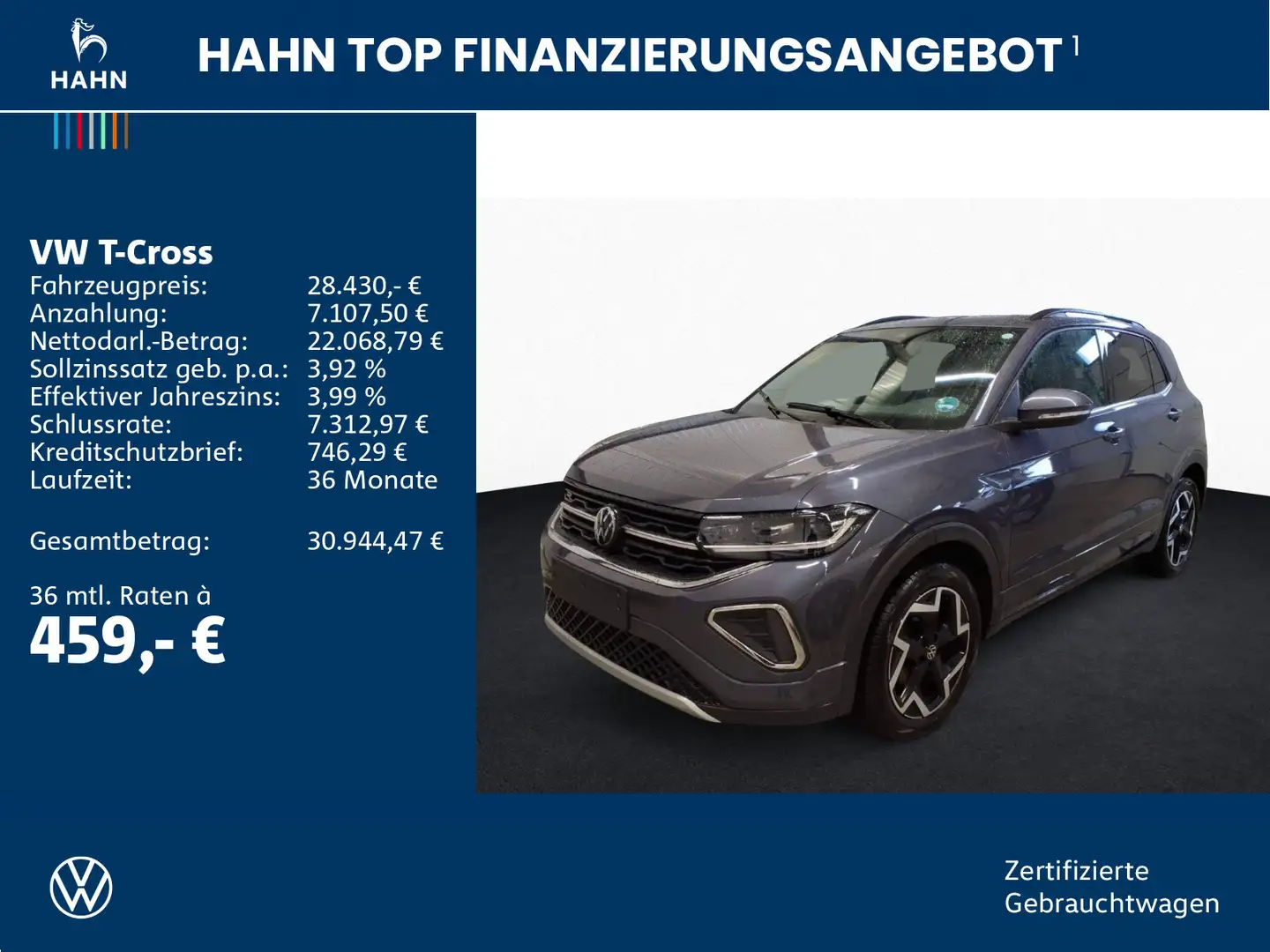 Volkswagen T-Cross 1.5TSI DSG R-Line Matrix AHK ACC Nav CAM Grau - 2