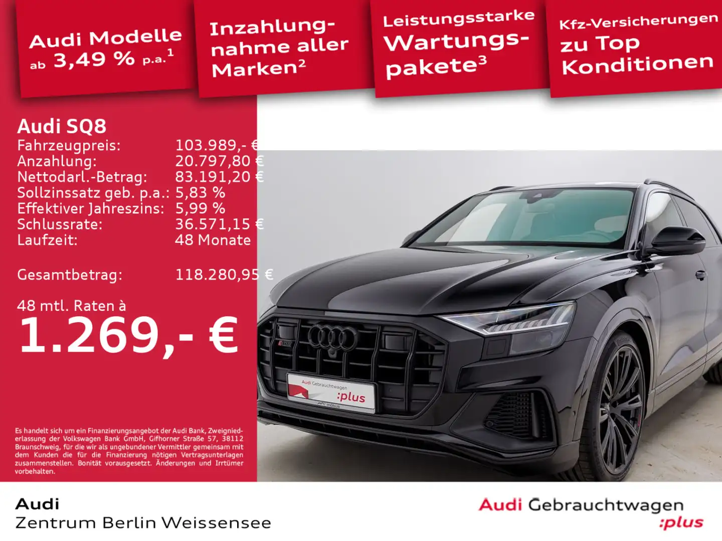 Audi SQ8 4.0 TFSI TIPT*QUA*MATRIX*HUD*AHK*B&O*NAV*ACC Noir - 1