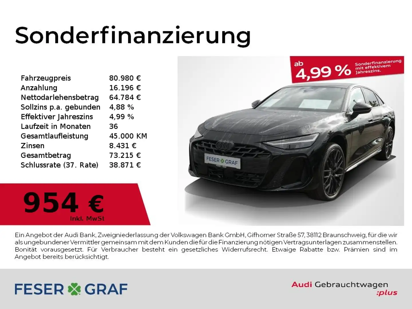 Audi A6 Limousine edition one e-hybrid quattro 270 kW Schwarz - 1