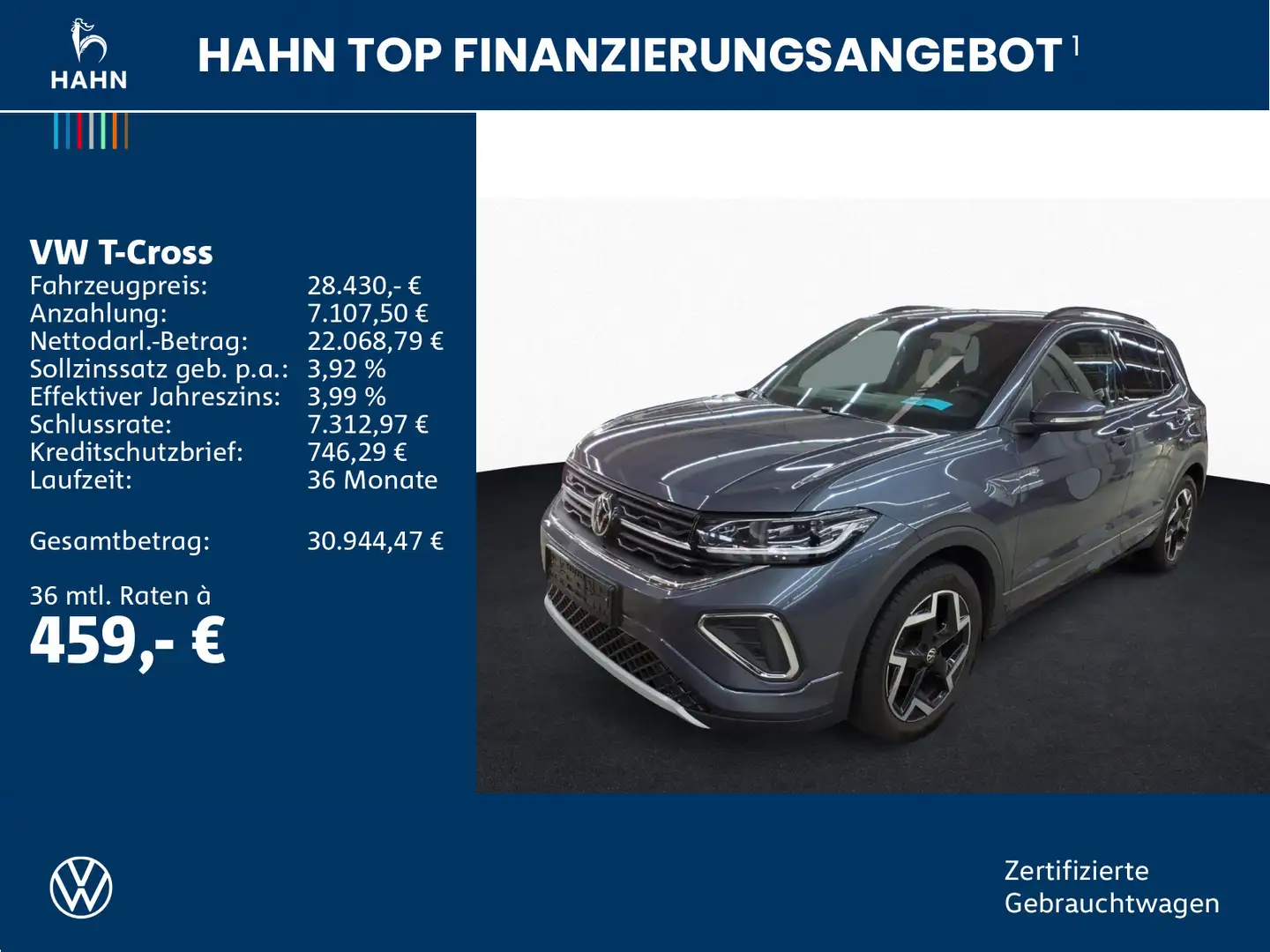 Volkswagen T-Cross 1.5TSI DSG R-Line ACC AHK Cam Matrix Nav Grau - 2
