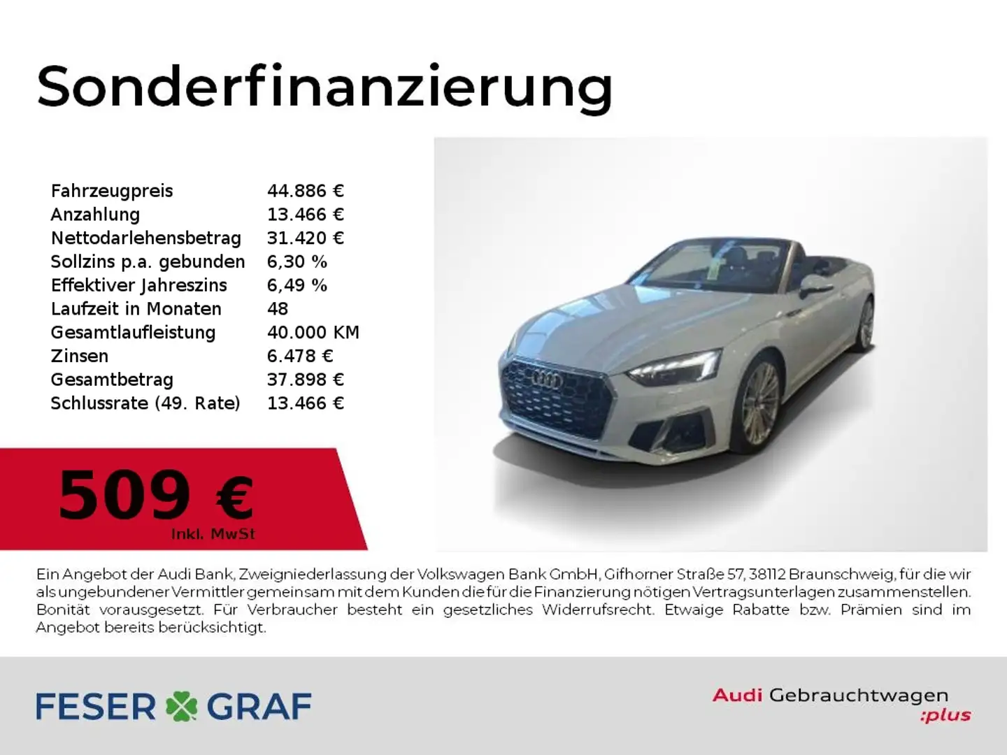 Audi A5 Cabriolet 40 TFSI qu S Line Int Matrix,Navi,Leder, Weiß - 1
