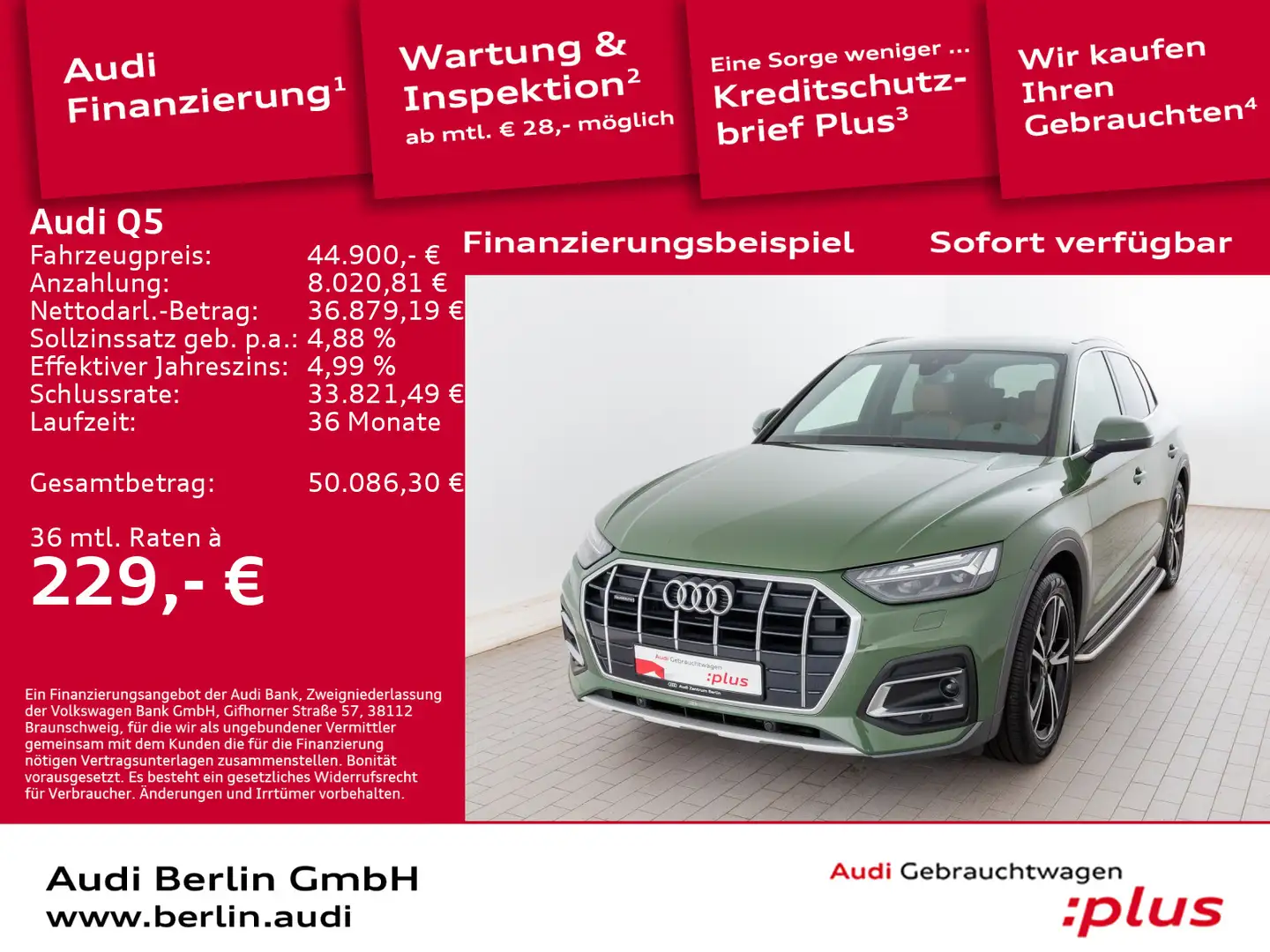 Audi Q5 advanced 40 TDI qu.S tr. AHK STDHZG MATRIX 36 Grün - 1