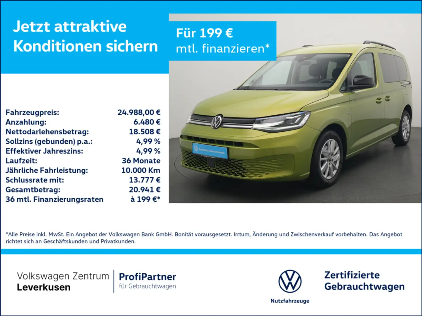 Volkswagen Caddy LED AHK APP KAM SHZ PDC KLIMA Schwarz - 1