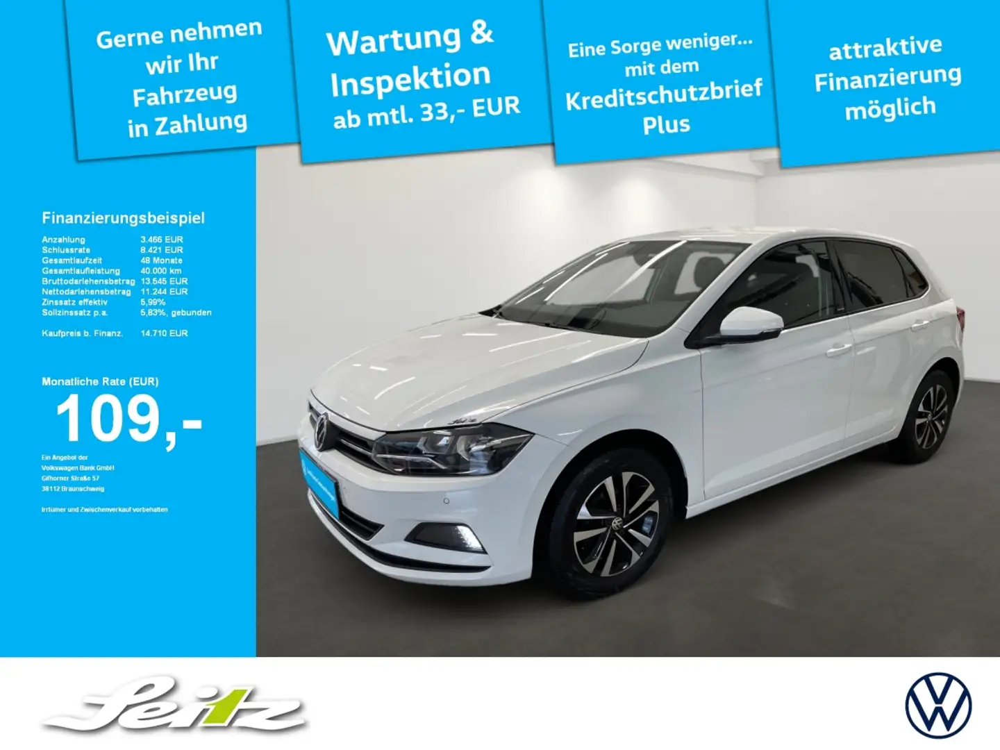 Volkswagen Polo VI 1.0 TSI United *PARKSENSOR*SITZH*APPCON* Wit - 1