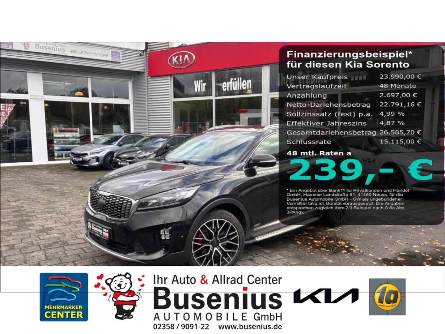 Kia Sorento 2.2 CRDi AWD Aut. GT-Line+Pano+Standheizung+Xenon Schwarz - 1