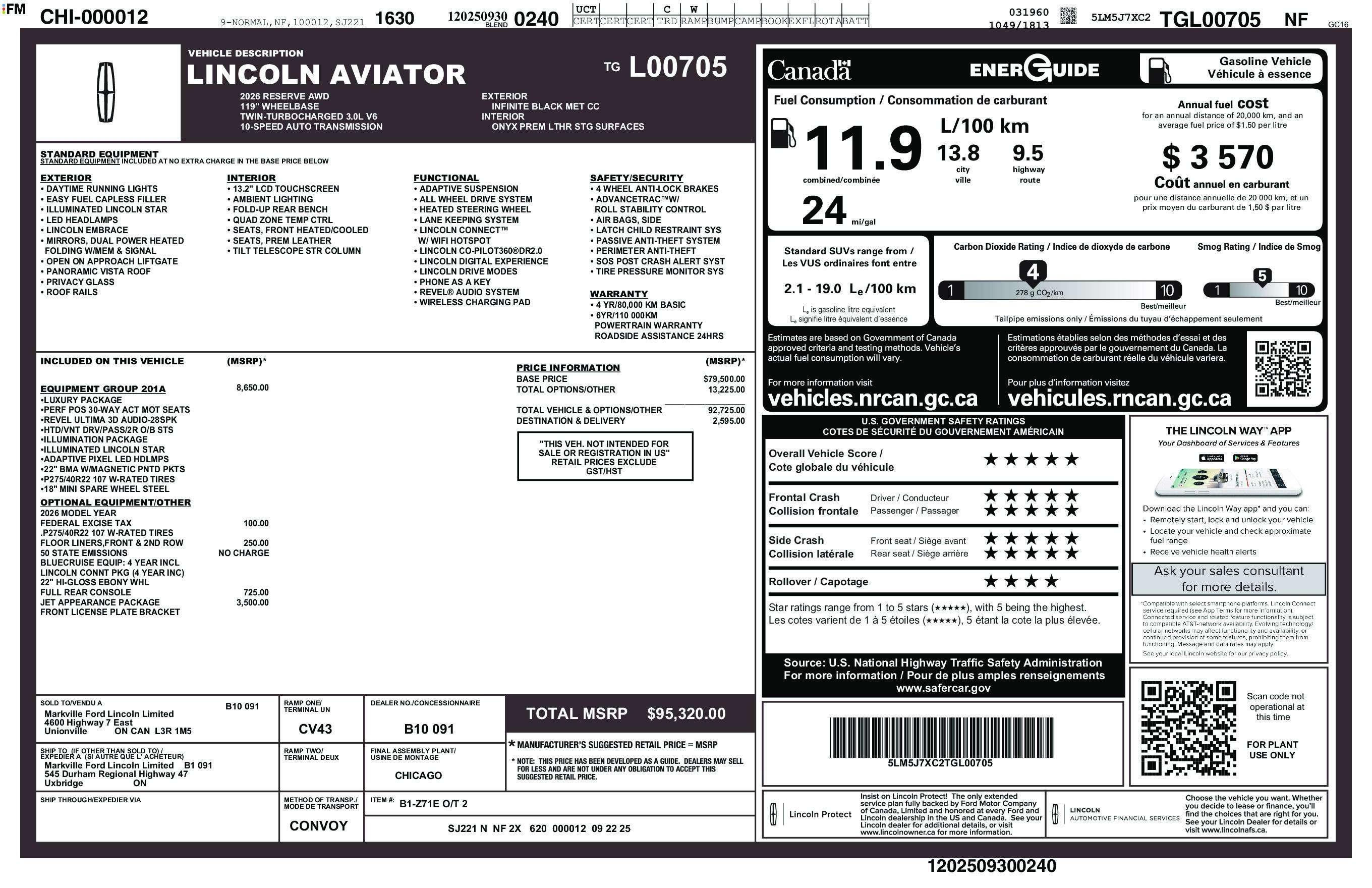 2026 Lincoln Aviator RESERVE | 201A | JET APP PKG | 3.0L TWIN TURBO — photo 1
