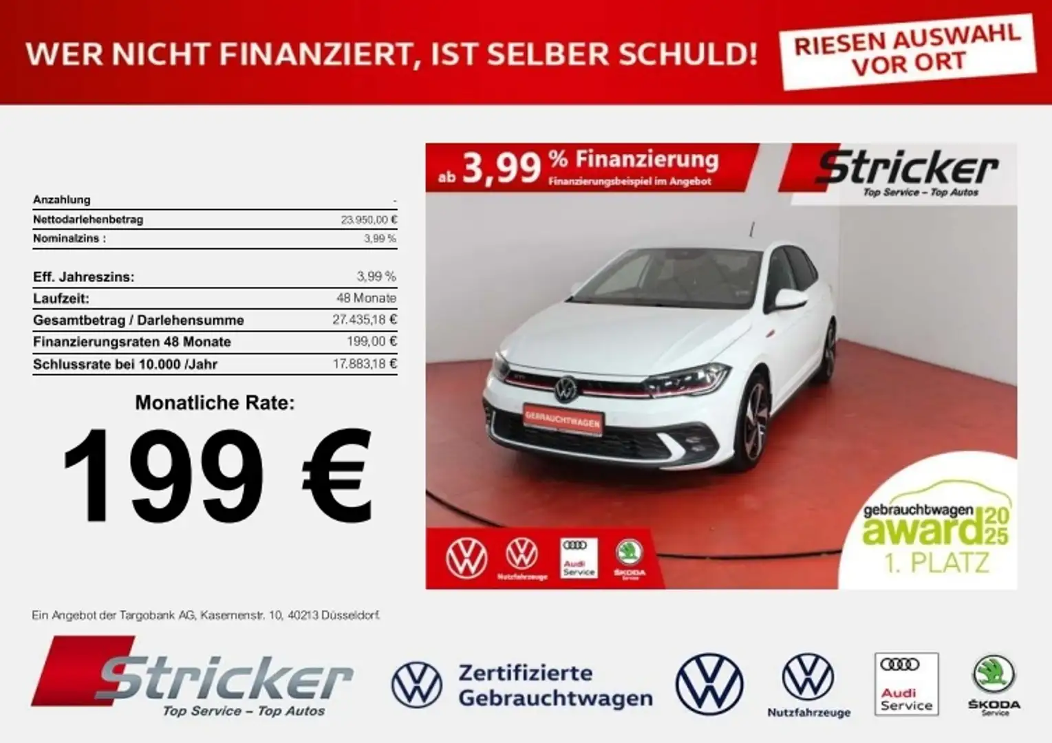 Volkswagen Polo GTI 2.0TSI DSG 199,-ohne Anzahlung ACC App-Connec Weiß - 1
